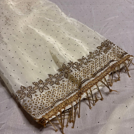 Off-White Embroidered Suit Set with Golden Detailing | Festive & Party Wear