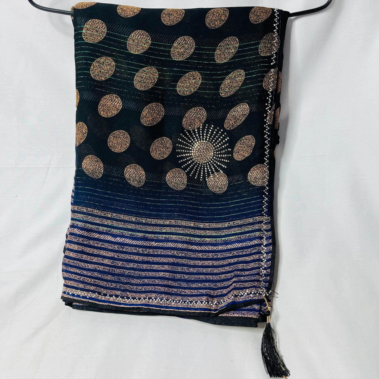 Georgette Printed Black and Blue Saree