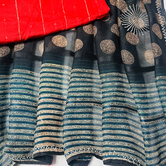 Georgette Printed Black and Green Saree