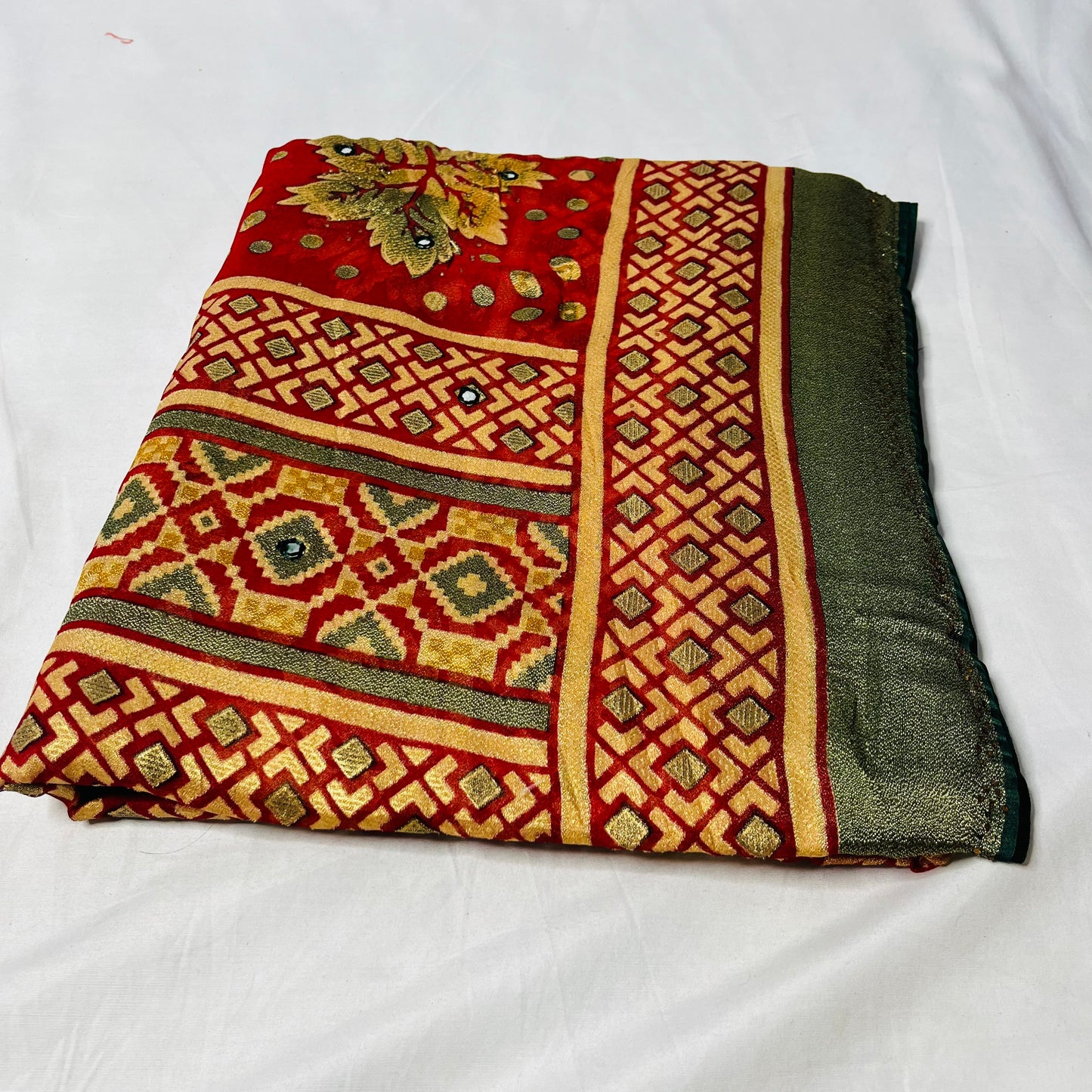 Georgette Floral Printed Red Saree