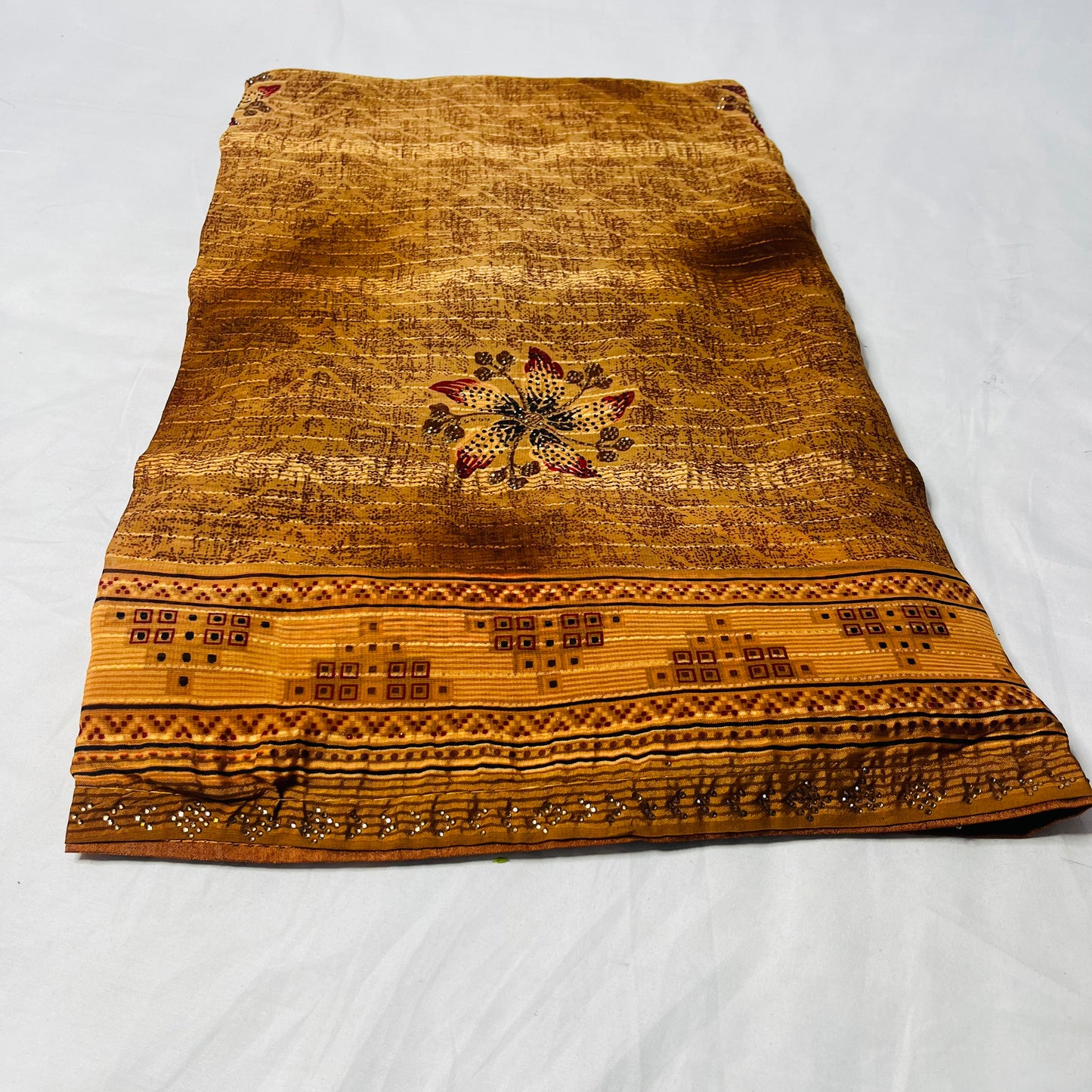 Georgette Floral Printed Golden Brown Saree