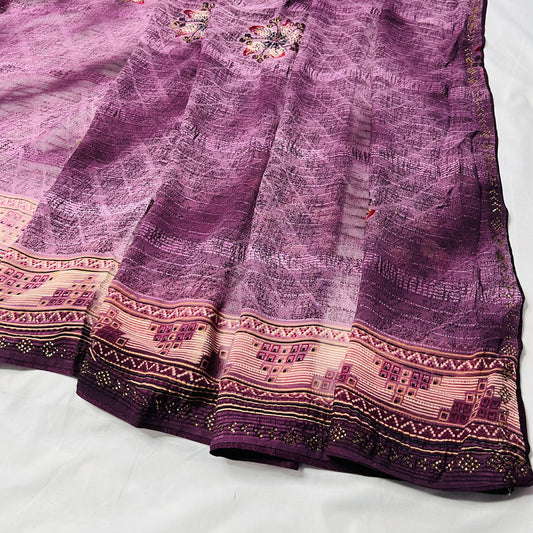 Georgette Floral Printed Purple Saree