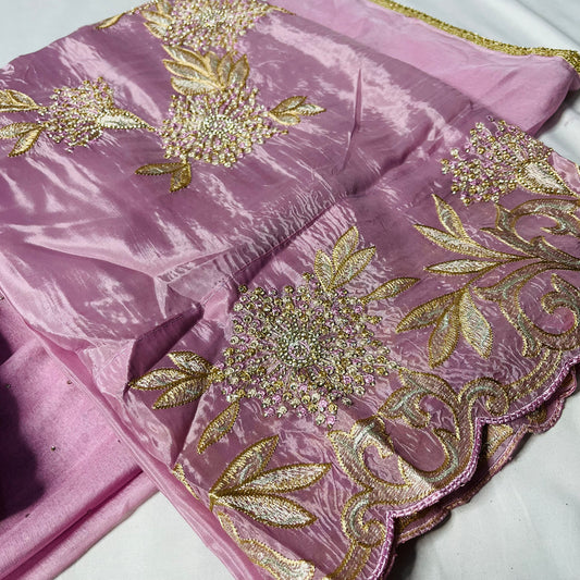 Dusty Pink Organza Suit | Handwork & Diamond Dupatta