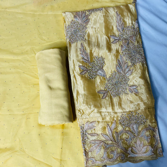 Yellow Organza Suit | Handwork & Diamond Dupatta