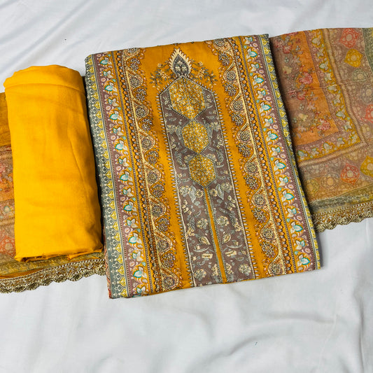 cotton Mustard Pure Suit Set with Pure Dupatta & Bottom