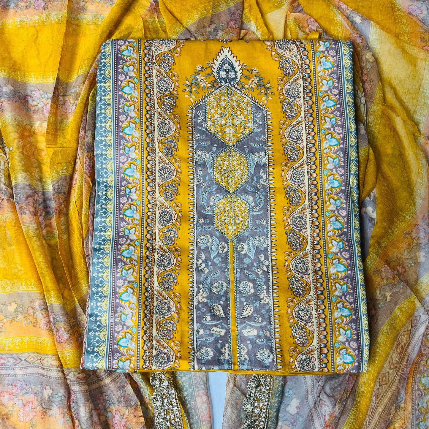 cotton Mustard Pure Suit Set with Pure Dupatta & Bottom