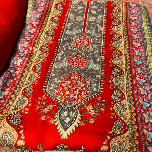 Cotton Pure Red Suit Set with Pure Dupatta & Bottom