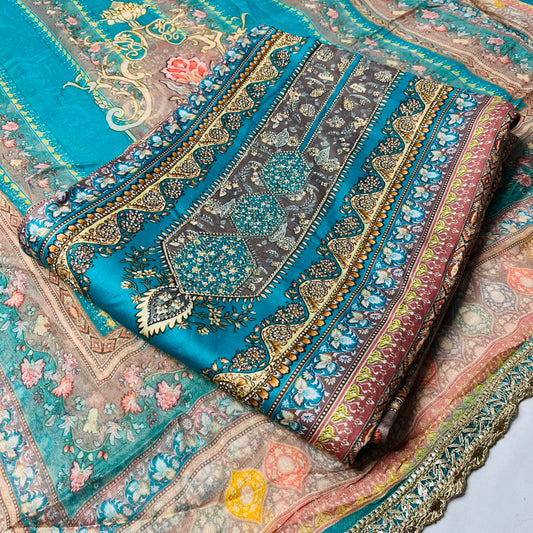 Cotton Blue Pure Suit Set with Pure Dupatta & Bottom