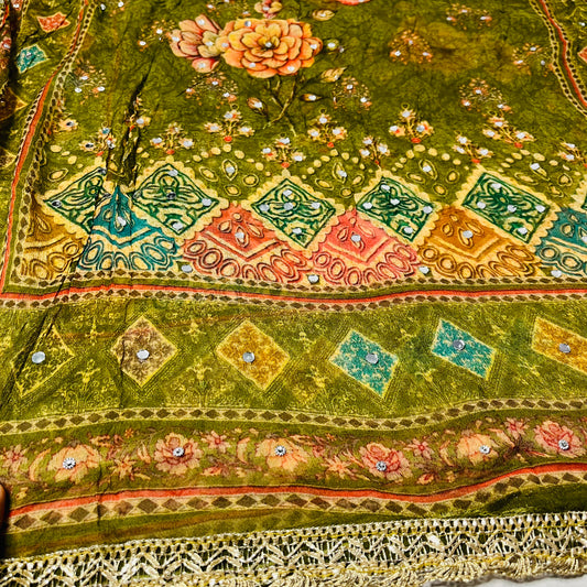 Olive Green Pure Natural Crepe Suit with Pure Dupatta & Bottom