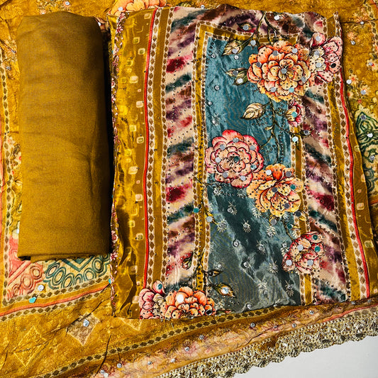 Mustard Pure Natural Crepe Suit with Pure Dupatta & Bottom