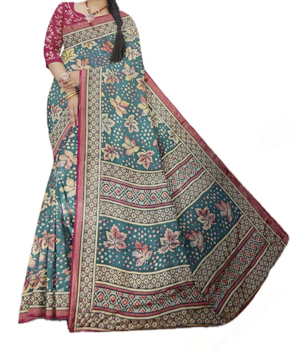 Georgette Floral Printed Blue Saree