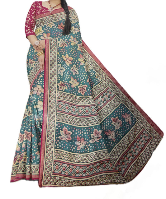 Georgette Floral Printed Blue Saree