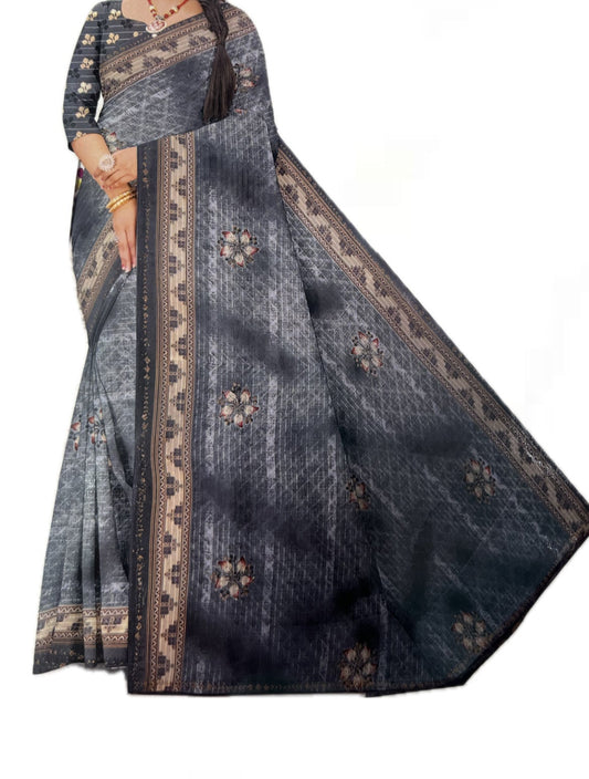 Georgette Floral Printed Grey Saree