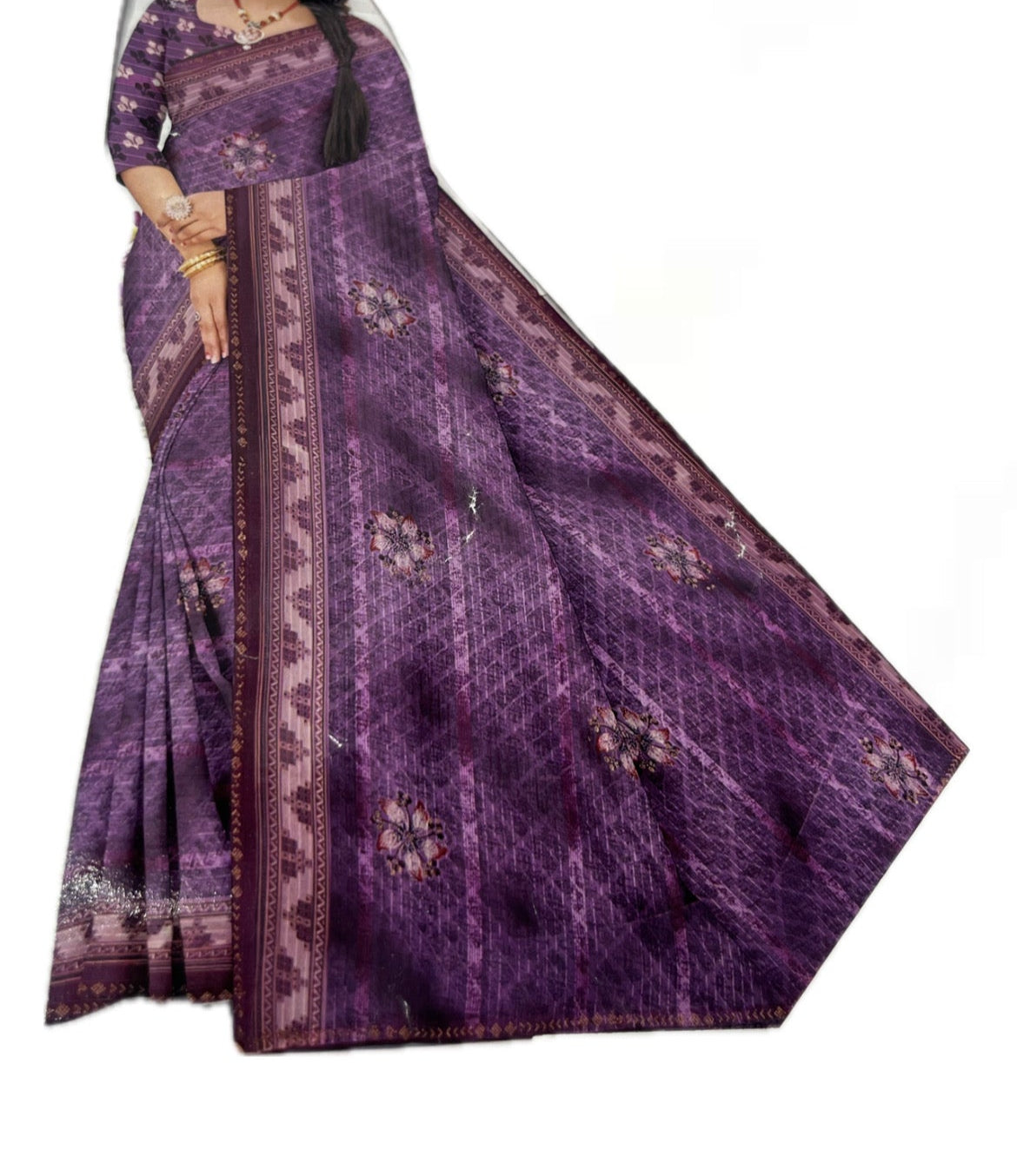 Georgette Floral Printed Purple Saree