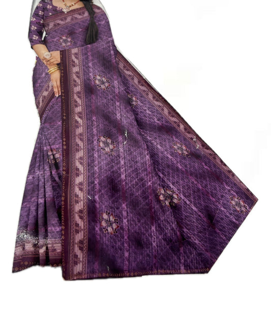 Georgette Floral Printed Purple Saree