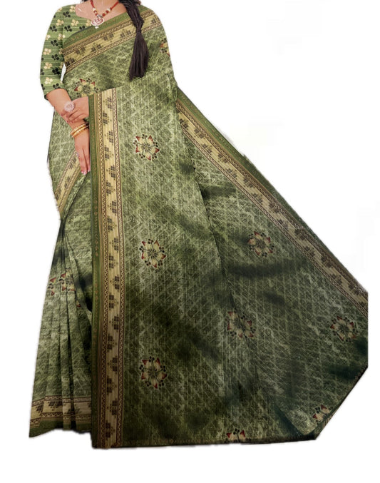 Georgette Floral Printed Green Saree