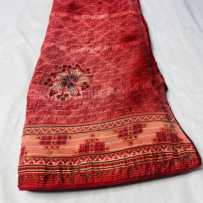 Georgette Floral Printed Sunset Red Saree - MSG Fashion

