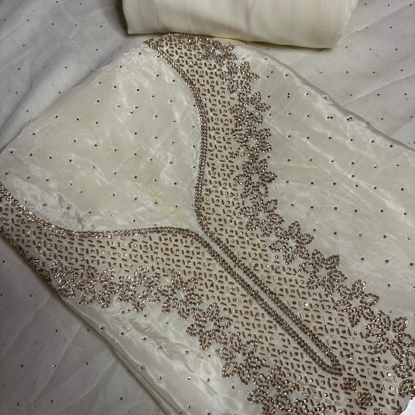 Off-White Embroidered Suit Set with Golden Detailing | Festive & Party Wear