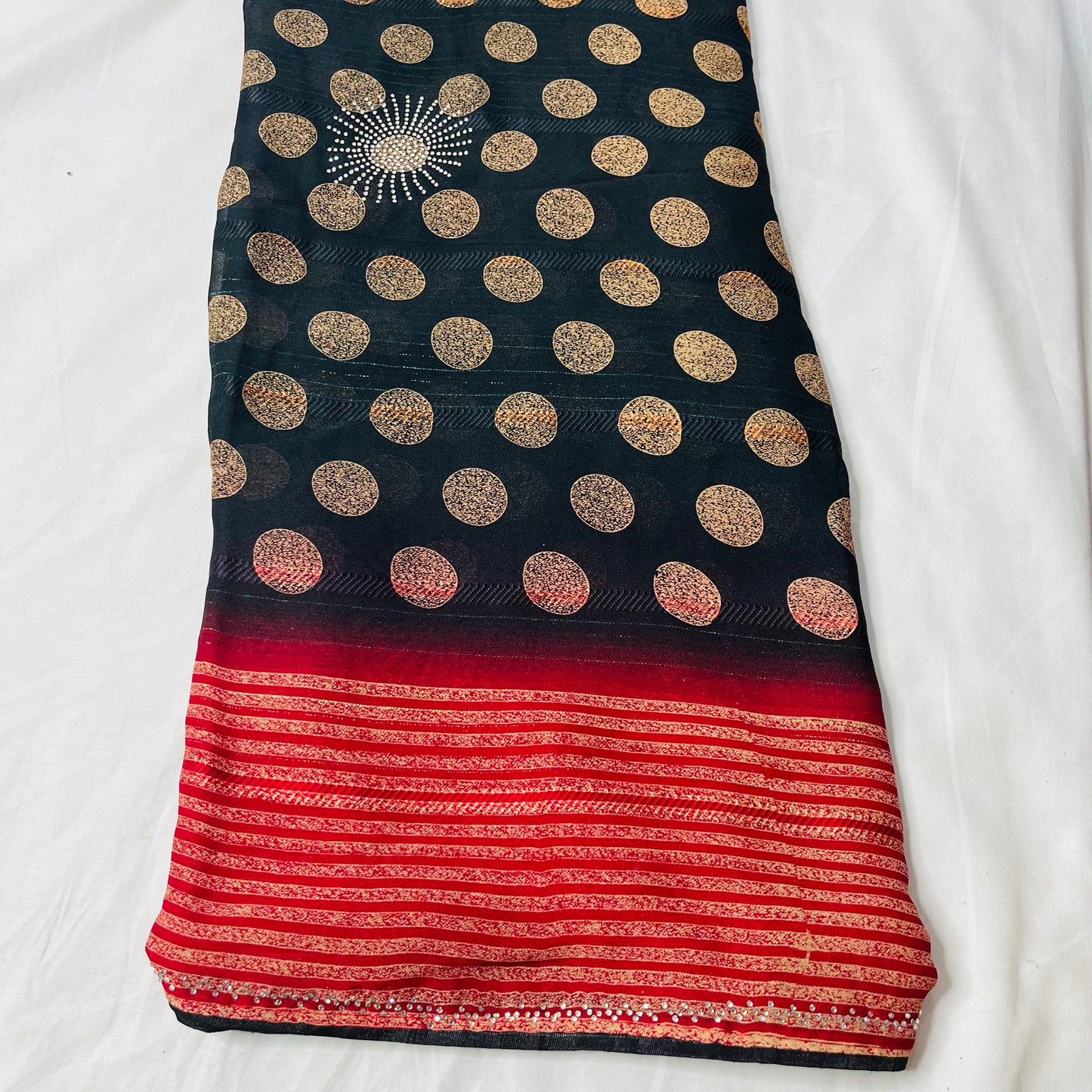 Georgette Printed Black and Red Saree