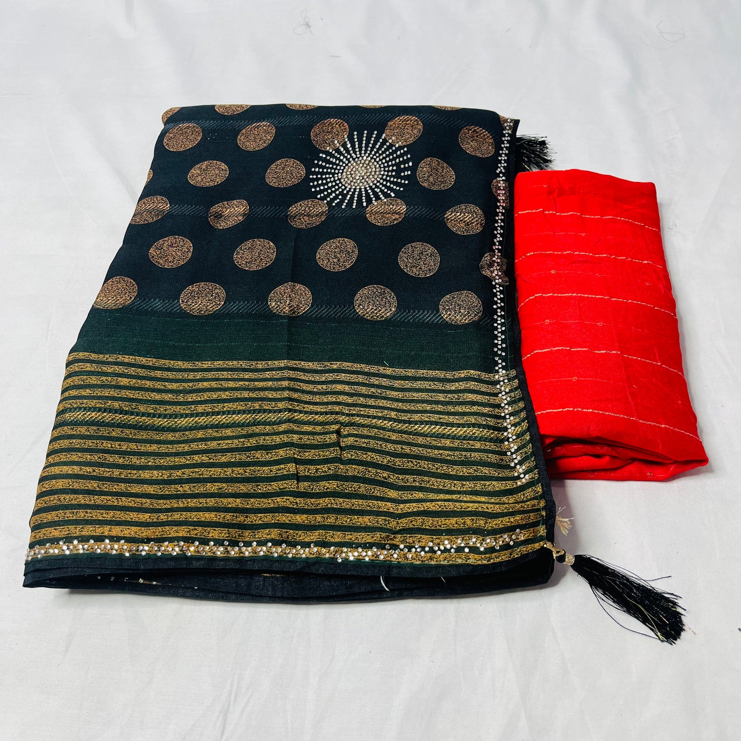 Georgette Printed Black and Golden Saree