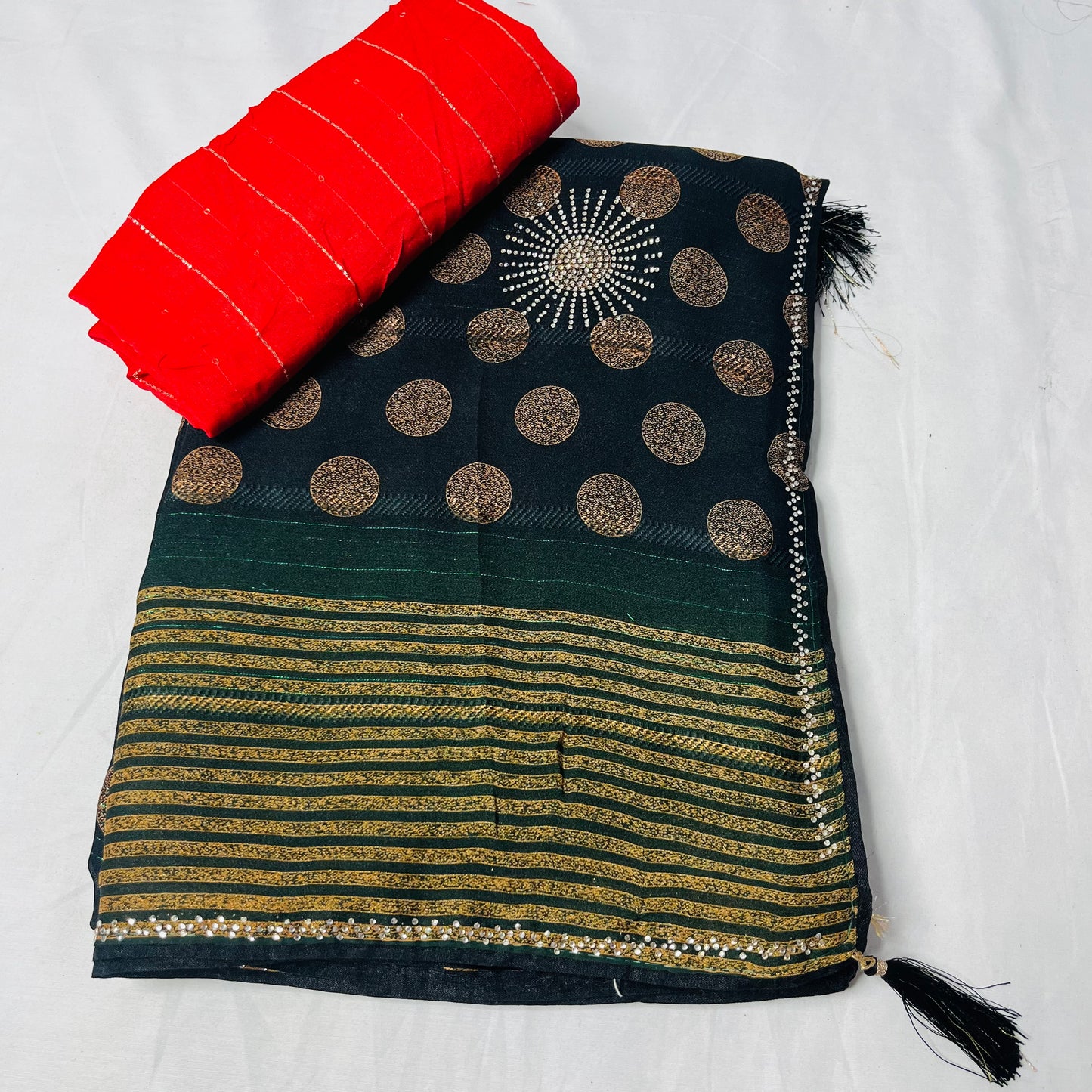 Georgette Printed Black and Golden Saree