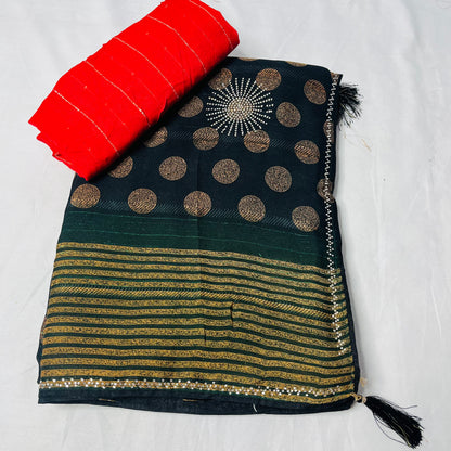 Georgette Printed Black and Golden Saree