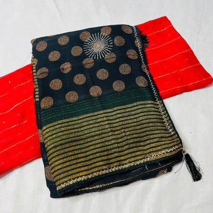Georgette Printed Black and Golden Saree
