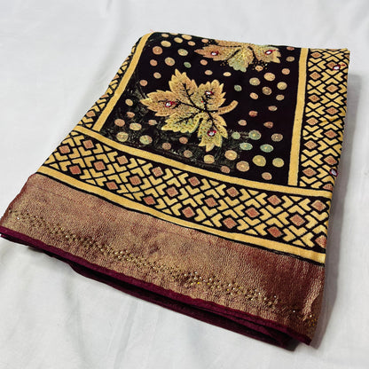 Georgette Floral Printed Black Saree