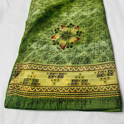 Georgette Floral Printed Green Saree