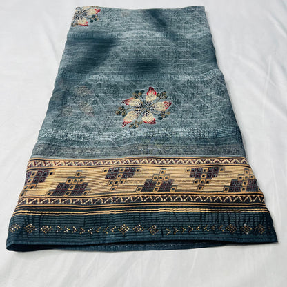 Georgette Floral Printed Grey Saree
