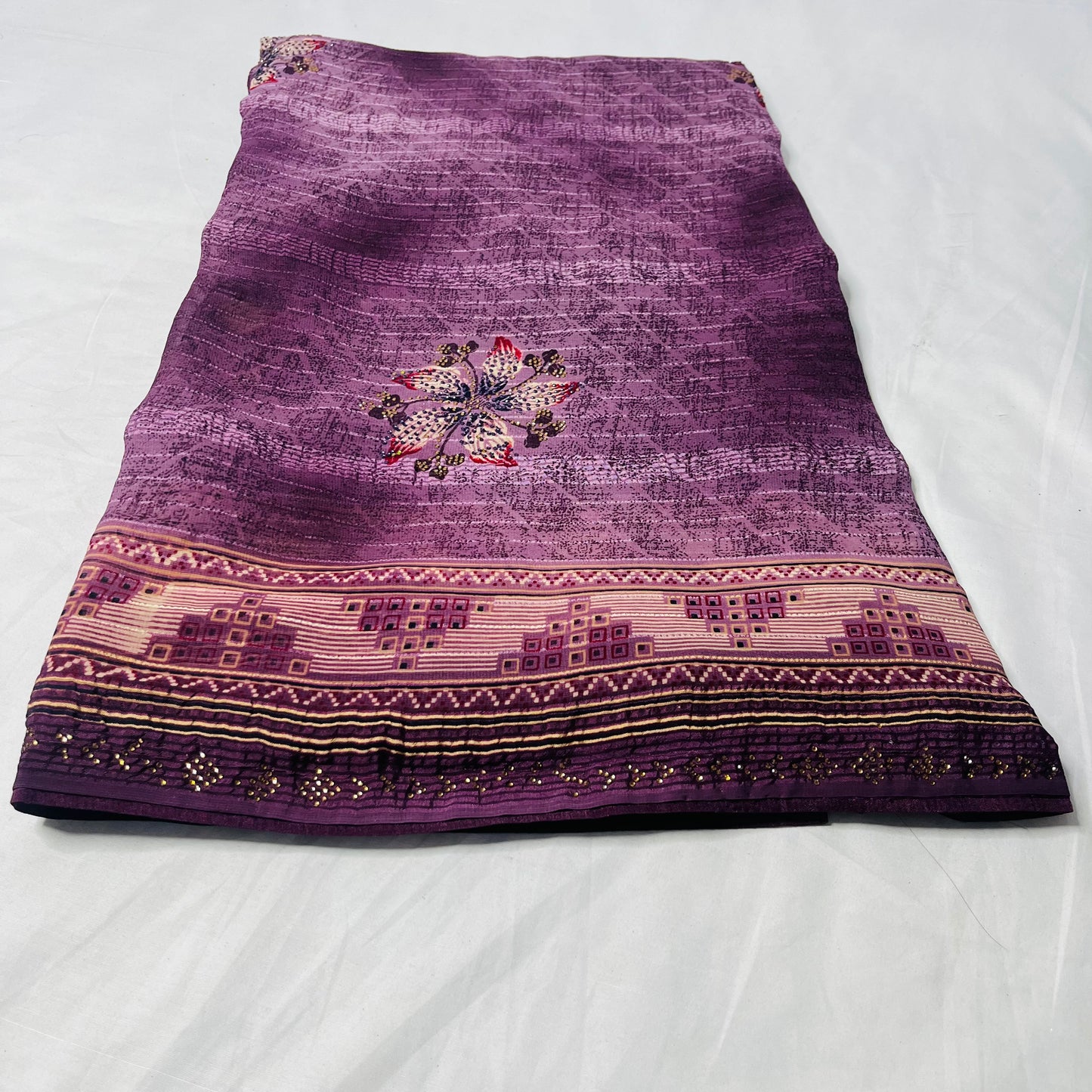 Georgette Floral Printed Purple Saree
