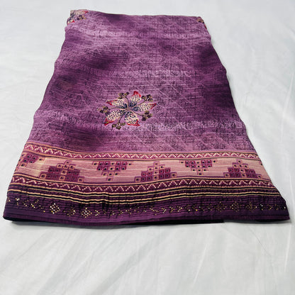 Georgette Floral Printed Purple Saree