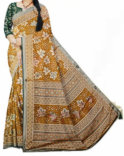 Georgette Floral Printed Yellow Saree