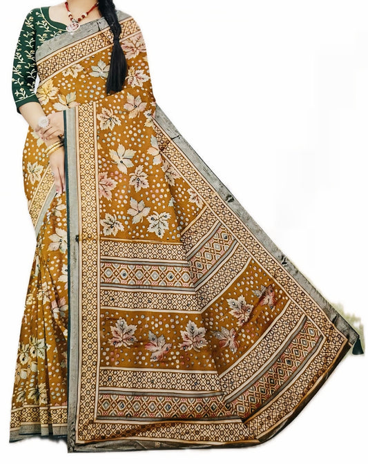Georgette Floral Printed Yellow Saree