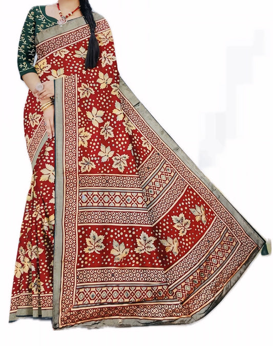 Georgette Floral Printed Red Saree
