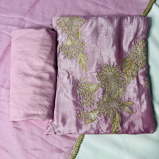 Dusty Pink Organza Suit | Handwork & Diamond Dupatta