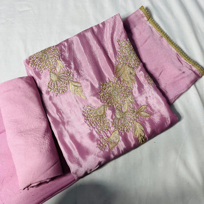 Dusty Pink Organza Suit | Handwork & Diamond Dupatta