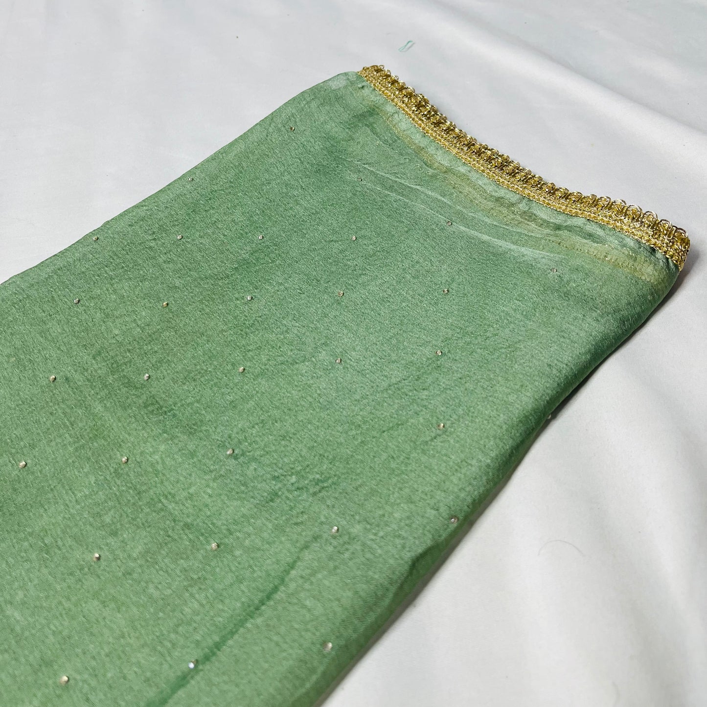 Soft Pastel Green Organza Suit | Handwork & Diamond Dupatta