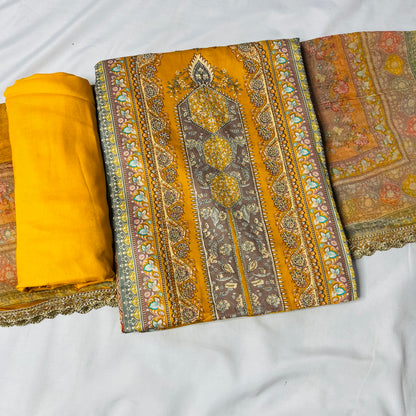 cotton Mustard Pure Suit Set with Pure Dupatta & Bottom