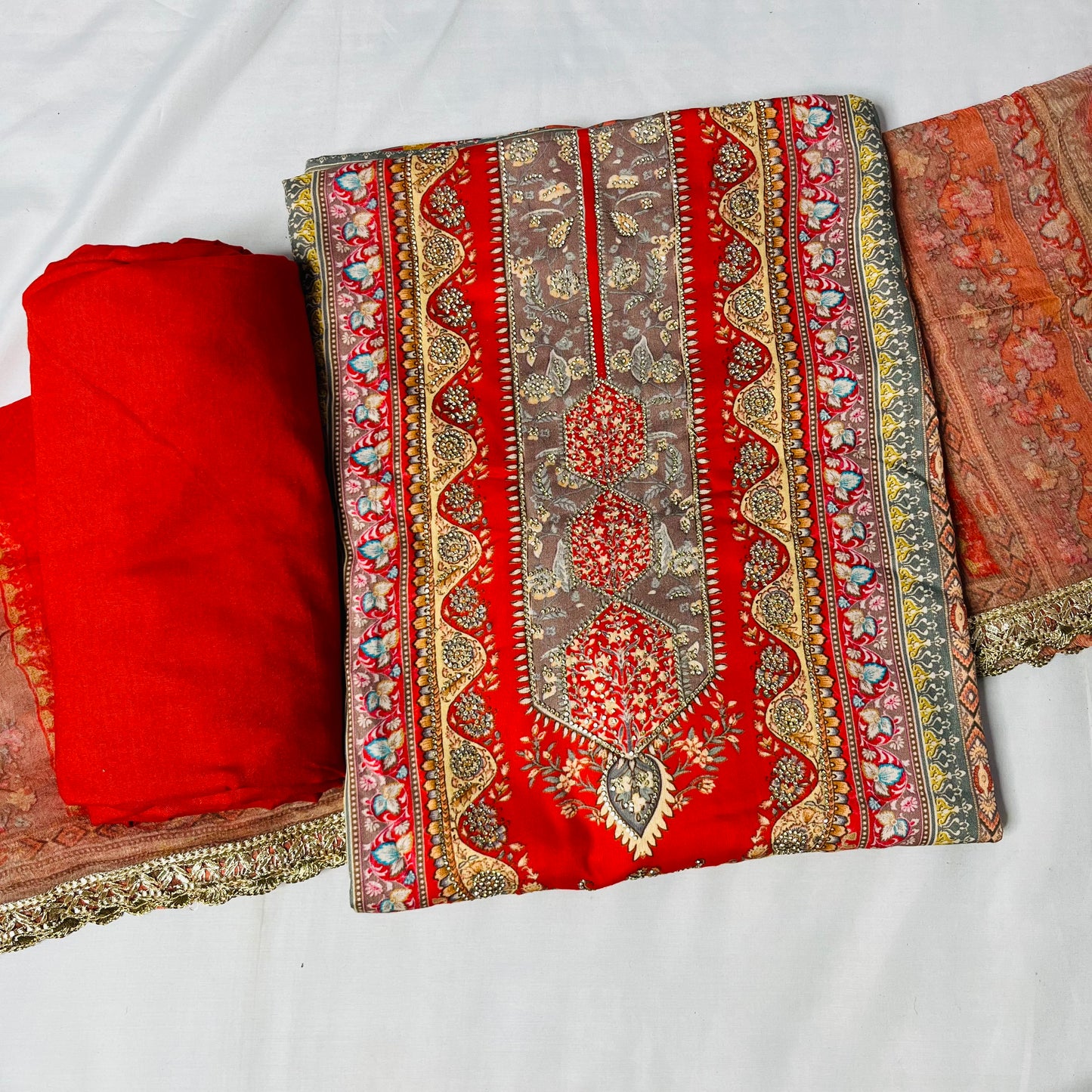 Cotton Pure Red Suit Set with Pure Dupatta & Bottom