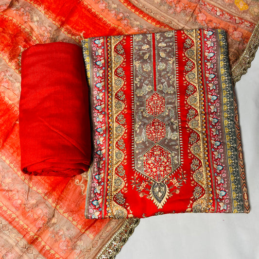 Jaam Pure Red Suit Set with Pure Dupatta & Bottom