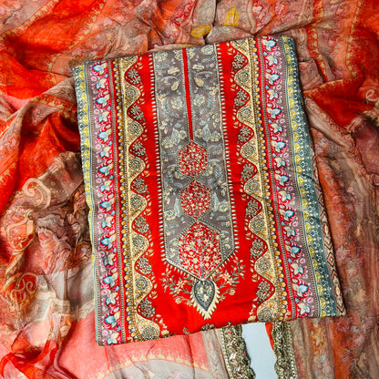 Cotton Pure Red Suit Set with Pure Dupatta & Bottom