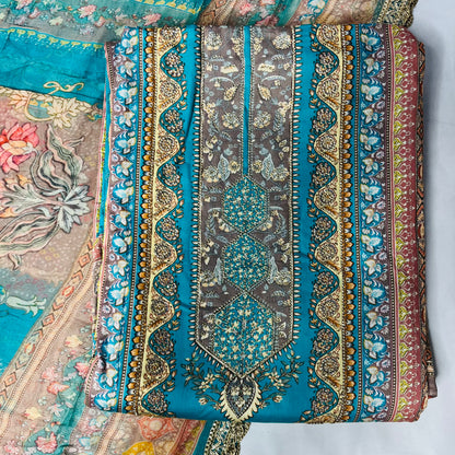 Cotton Blue Pure Suit Set with Pure Dupatta & Bottom