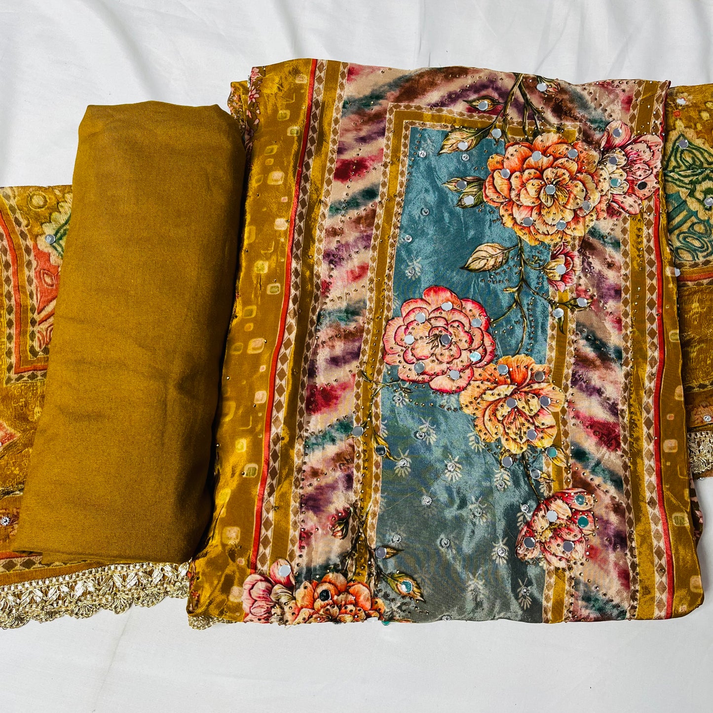 Mustard Pure Natural Crepe Suit with Pure Dupatta & Bottom