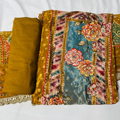Mustard Pure Natural Crepe Suit with Pure Dupatta & Bottom