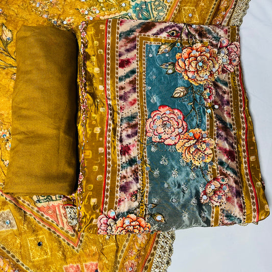 Mustard Pure Natural Crepe Suit with Pure Dupatta & Bottom