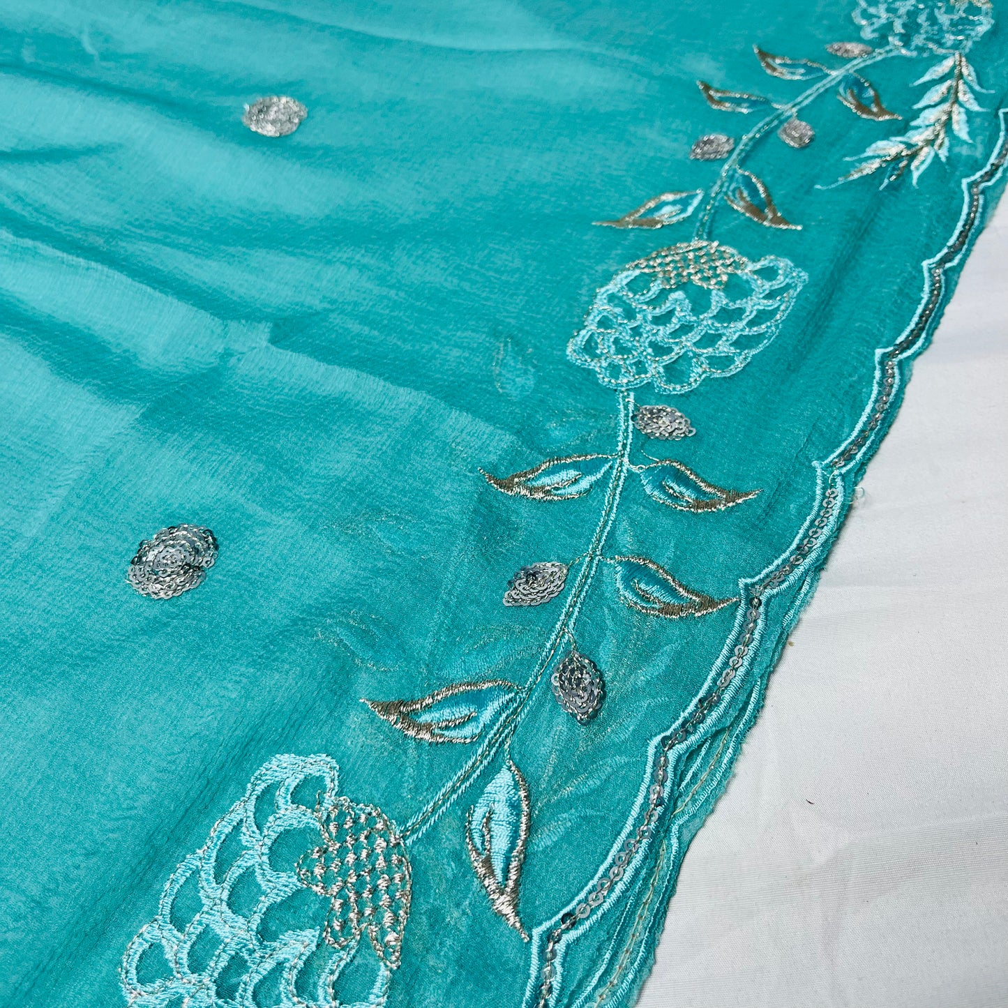 Aqua Blue Organza Suit – Zarkan & Designer Baju