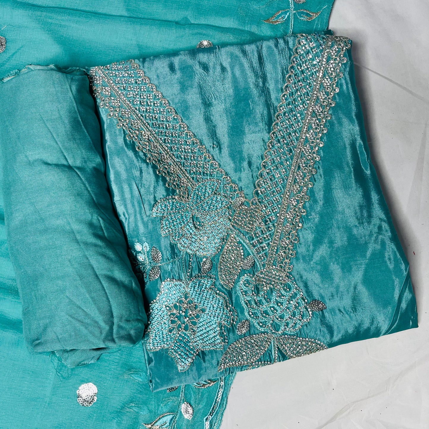Aqua Blue Organza Suit – Zarkan & Designer Baju