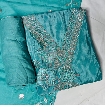 Aqua Blue Organza Suit – Zarkan & Designer Baju