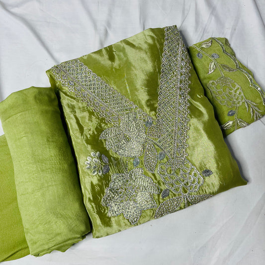 Light Green Organza Suit – Zarkan & Floral Embroidery
